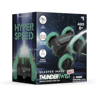 Sharper Image® Thunder Twist Rally - RC Stunt Car with Rechargeable Battery, High-Speed 360° Stunts, Double-Sided Driving, 2.4 GHz Remote Control, LED Lights, Flips & Spins Rotating Car Kids Toy Gift
