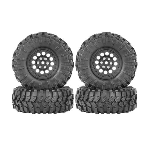 4PCS 1.3" Aluminum Alloy Beadlock Wheel Rims All-Terrain Tyre 70mm Rubber Tires Set with 5mm & 7mm Hex for 1/12 1/14 1/18 1/24 RC Rock Crawler Car Upgrade Parts (A-Black) - color: A-black