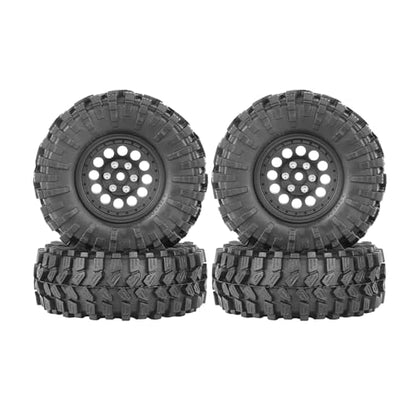 4PCS 1.3" Aluminum Alloy Beadlock Wheel Rims All-Terrain Tyre 70mm Rubber Tires Set with 5mm & 7mm Hex for 1/12 1/14 1/18 1/24 RC Rock Crawler Car Upgrade Parts (A-Black) - color: A-black