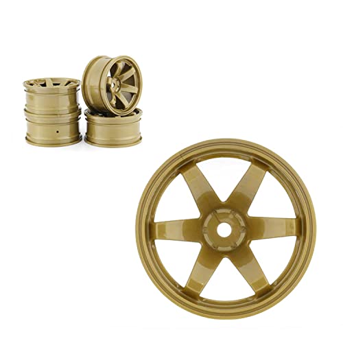 4PCS RC Car Rubber Tires and Plastic Wheels Rims Compatible with 1/10 Scale On Road Touring Racing Flat Drift Car for HSP HPI Tamiya(Gold) - color: Gold