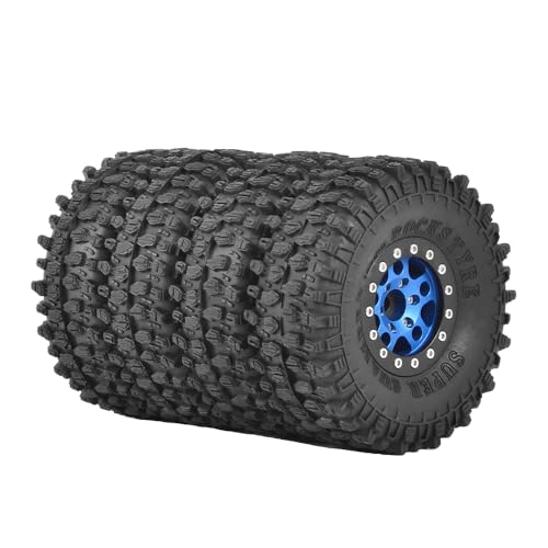 4PCS 1.55 inch Aluminum Metal Beadlock Wheels Rim and 95mm All Terrain Rubber Tires for 1/10 1/12 RC Rock Crawler Car for Axial AX90069 D90 TF2 Tamiya LC70 JIMNY UTB18(5Spoke,Blue) - color: 5spoke,blue