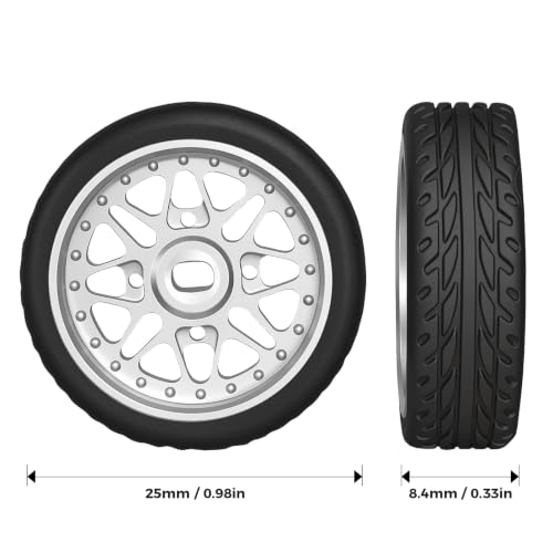 4Pcs 25mm Rc Drift Wheels & Logo Drift Car Tires for 1/24 1/28 Wltoys, [2N+2W] Aluminum Alloy Rims with High Grip Tires Simulated Tire Tread Racing Tyre for Mini-Q HGD1 Wltoys K969 K989 k929(Silver) - color: 1.silver