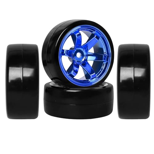 4PCS 1/10 RC Drift Car Tires Smooth Hard Tyre Plastic Wheel Rims Set Replacement for HSP Tamiya HPI Kyosho On-Road Drifting Car(Blue) - color: Blue