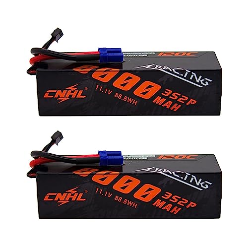 CNHL 8000mAh 11.1V 3S LiPo Battery 120C with EC5 Plug (2 Packs) | Heavy duty RC battery for 1/8, 1/10, 1/12 scale RC cars, trucks, boats, and LOSI Associated hobby racing vehicles.