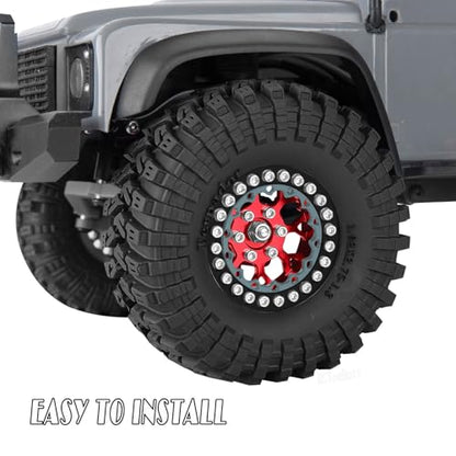 RC 1.3 Beadlock Wheel Tires Set (4PCS) for 1/24 SCX24 1/18 TRX4M RC Crawler Car,Aluminum 1.3 Beadlock Wheels and Tires,Wheel Rim,Red - color: Red- (Rc Wheels Tires)