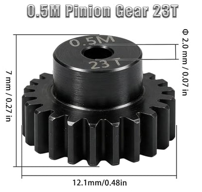 Hardened Steel 0.5M Pinion Gear 23T 2mm Shaft for RC Car/Helicopter Upgrade, Compatible with ARRMA 1/14 Typhoon 1/16 Mojave 1/18 Granite, Losi 1/12, 0.5Mod 13T-27T Gear for Brushed Brush-Less Motors - size: 23T