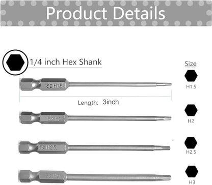 Hex Bit Set 4in1, Allen Wrench Drill Bit Set 1/4" Hex Shank 3" Long Screwdrivers Bit for RC Repair Electric Screwgun/Power Drill RC Hobby Tool Kit