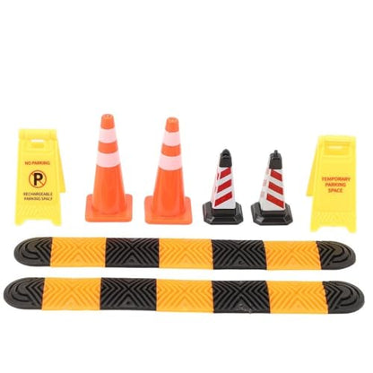 Limen 1/18 1/24 RC Car Scene Accessories Set, Mini Speed Bumps, Traffic Cones and Warning Signs for SCX24 TRX4M RC Crawler Garage Display Decoration