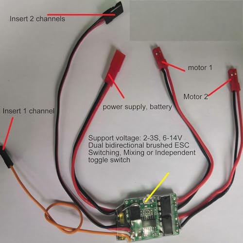 HERCHR Bidirectional RC Brushed Motor ESC Speed Controller, 2s‑3s Lipo 5A Brushed ESC DC6V-14V Dual Way Mini Speed Controller for RC Boats Tank Aircraft Airplane Brushed Motor Spare Parts
