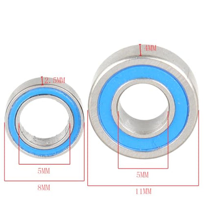 RC Bearing Kit, Suitable for Tamiya, Grasshopper, Hornet, Lunchbox, Includes 9PCS MR115-2RS 5x11x4mm, 1PC MR85-2RS 5x8x2.5mm