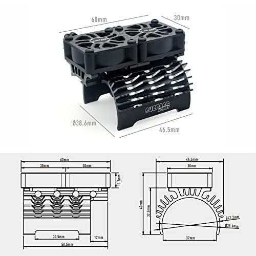 Surpass Hobby 30mm RC Car Cooling Fan 27000RPM Motor Heatsink with Metal Heatsink for 1/7 1/8 RC Car Diameter 40-42mm Brushless Motor - style: Black