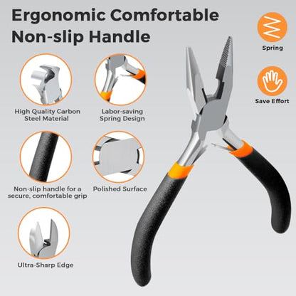 LIFEGOO 5 Pieces Mini Pliers Set – Durable Precision Tool Kit for Crafts, Jewelry & DIY, Includes Long Needle Nose, Bent Nose, Diagonal, End Cutting, Nipper (Black) - color: Black