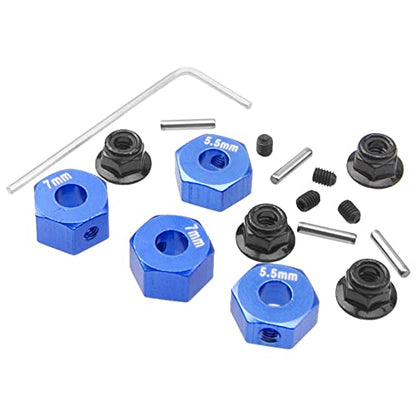 ShareGoo Aluminum 12mm Hex Wheel Hubs Hex Adapter & Flanged Lock Nuts Compatible with Traxxas 2WD Slash Rustler Stampede 1/10 RC Car (Dark Blue) - color: Dark Blue