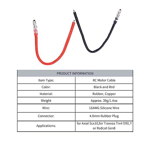 RC Motor Extension Cables, 10-Pack 4mm Rubber Plug Connector Wire, 6AWG Silicone for Axial SCX10, GEN8 Model Toys