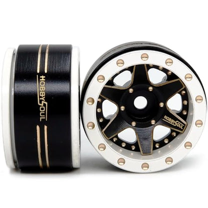 HOBBYSOUL Brass 1.0 Beadlock Wheels Negative Offset Weight 38g/Rim Adjustable Offset 1.0 Wheels Heavy Rims for RC Micro Crawler 1/18 TRX4M Axial SCX24 90081, (4-Pack) - color: White & Black