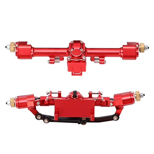 RiToEasysports RC Car Portal Axle Set, Aluminum Alloy Front Rear Axle Assembly with Steel Gears, Heavy Duty RC Crawler Upgrade Parts for 1/24 Axial SCX24 Off-Road Vehicles - color: Red