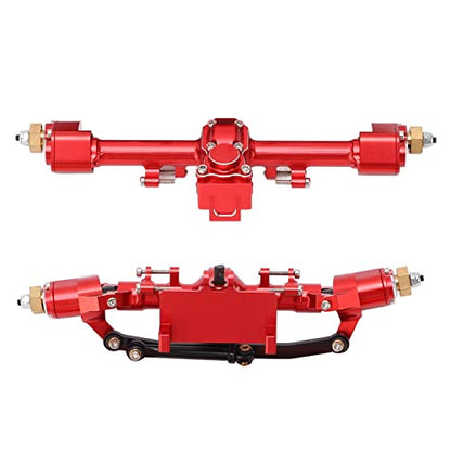 RC Car Portal Axle Set, Aluminum Alloy Front Rear Axle Assembly with Steel Gears, Heavy Duty RC Crawler Upgrade Parts for 1/24 Axial SCX24 Off-Road Vehicles - color: Red