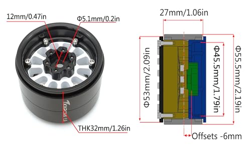 1.9 Beadlock Wheels Rims -152g Super Heavy Duty Deep Dish 32mm Wide for RC 1/10 Crawler TRX4 SCX10 Gen8 Upgrades SCX10 Remote Control Car Upgrades Accessories (White & Black) - color: White & Black