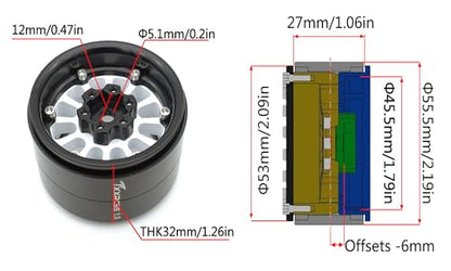 1.9 Beadlock Wheels Rims -152g Super Heavy Duty Deep Dish 32mm Wide for RC 1/10 Crawler TRX4 SCX10 Gen8 Upgrades SCX10 Remote Control Car Upgrades Accessories (White & Black) - color: White & Black