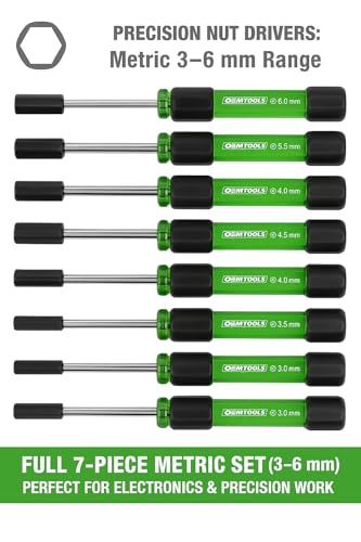 OEMTOOLS 22562 7 Piece Precision Nut Driver Set, Green and Black, Metric Nut Drivers for Jewelry and Electronics, Metric 3-6 MM Nut Driver Set - style: Metric Nuts
