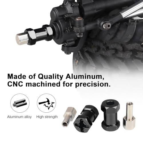 4-Pack HobbyPark 12mm Wheel Hex Drive Hubs Combiner Coupler Aluminum 20mm Offset Extension for 1/10 RC Crawler Car Parts (Black) - color: Black, size: 20mm Length