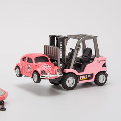 RC Forklift Truck with Trailer 1/64 Mini Alloy Remote Control Forklift, 2 Mode Speed Truck with Cargo Hook, Pallets, RC Construction Vehicles for Adult - color: Pink