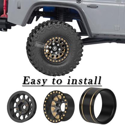 RC Full Brass 1.0in Beadlock RC Wheel Rim Upgrades Part for 1/18 1/24 Trx4m Axial SCX24 RC Crawler,4pcs Metal Wheel Hub Rim Hops UP