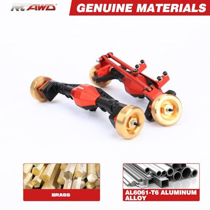 RCAWD UTB18 Capra Brass Weighted Portal Axles Set with Gear Assembly & Wheel Hex & Servo Mount for 1/18 Front Rear Upgrades Parts Trail Buggy Crawlers Red - color: Red