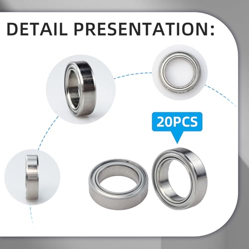 20Pcs 6700ZZ Deep Groove Ball Bearings, 10x15x4mm Double Metal Shielded Ball Bearing Chrome Steel P0 Z2, Thin Section Miniature Skateboard Bearings for Industrial Machine, Power Tools