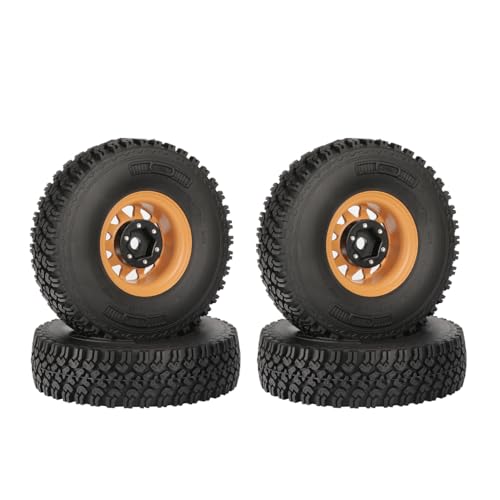 4PCS 1.55 Inch Beadlock Metal Wheel Rim and Rubber Tires Set for 1/10 RC Rock Crawler Car for Axial AX90069 D90 TF2 Tamiya CC01 LC70(90mm-10Holes Yellow) - color: 90mm-10holes Yellow