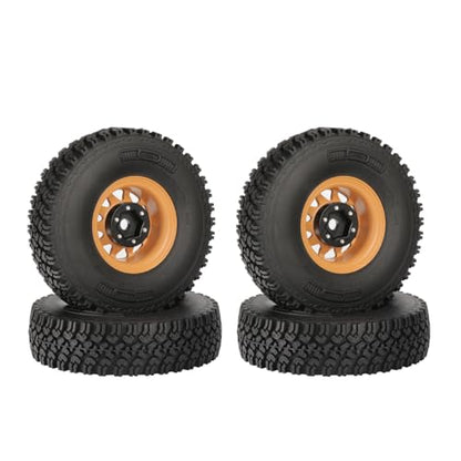 4PCS 1.55 Inch Beadlock Metal Wheel Rim and Rubber Tires Set for 1/10 RC Rock Crawler Car for Axial AX90069 D90 TF2 Tamiya CC01 LC70(90mm-10Holes Yellow) - color: 90mm-10holes Yellow