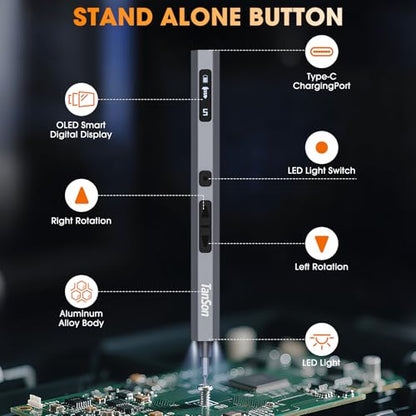 TanSon Mini Electric Screwdriver Set,3.7V Precision Screwdriver Set 66 in 1 Magnetic Drill,HD Display,5 Torque Settings,4 LED Lights, Portable Repair Tool Kit for Computer,Phone, Watch,Camer,Glasses - color: 66 Grey