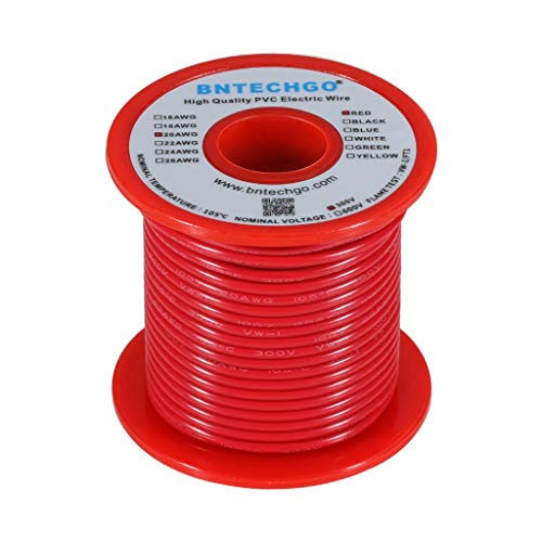 BNTECHGO 20 AWG 1007 Electric Wire 20 Gauge PVC 1007 Wire Solid Wire Hook Up Wire 300V Solid Tinned Copper Wire Red 100 ft Per Reel for DIY - color: Red, size: 20 Gauge 100ft