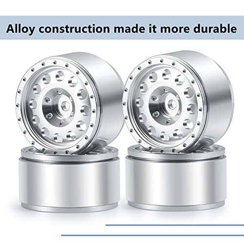 MORLORDY RC Aluminum Alloy 1.0 Beadlock Wheels Rims 4PCS Metal Wheel Hub Set for 1/24 RC Crawler Car SCX24 Wheels Upgrades Accessories - Silver