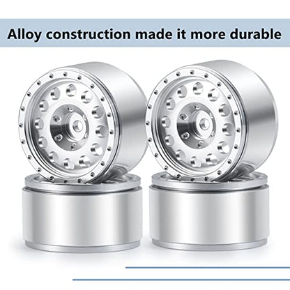 MORLORDY RC Aluminum Alloy 1.0 Beadlock Wheels Rims 4PCS Metal Wheel Hub Set for 1/24 RC Crawler Car SCX24 Wheels Upgrades Accessories - Silver