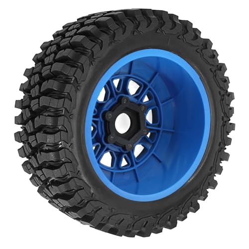 1/7 1/8 1/10 RC Short Course Truck Tires OD 4.96" and Wheels 12mm 14mm 17mm Hex for 1:10 1:8 1:7 Scale Off Road Truck Car ARRMA Mojave 4S 6S TRAXXAS Slash 2WD FS FSR Axial Losi Rc4wd (Blue) - color: Blue
