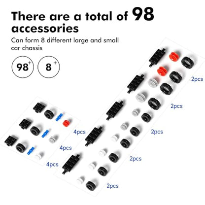 Wheels and Axles Sets Tires Building Kit, Compatible with Lego Wheels and Axles, 98 Pcs Car Parts and Classic Pieces Accessories, Bulk Bricks Sets Education Construction Toys