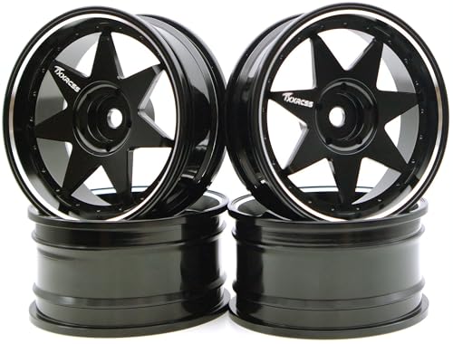 1/10 RC Drift Tires and Aluminum Wheels Rims Rally Racing Tyres 12mm Hex for 1:10 Scale On Road Touring Street Car Tamiya Traxxas HPI KYOSHO XV02 XV01 TT01 TT02 PTG2 A959 4pcs (Black) PP2501 - color: Black