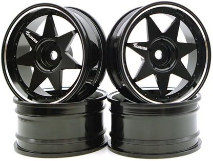 1/10 RC Drift Tires and Aluminum Wheels Rims Rally Racing Tyres 12mm Hex for 1:10 Scale On Road Touring Street Car Tamiya Traxxas HPI KYOSHO XV02 XV01 TT01 TT02 PTG2 A959 4pcs (Black) PP2501 - color: Black