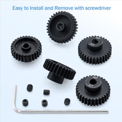 48P 29T 30T 31T 32T 33T Pinion Gear Sets with Screwdrivers for 3.175mm Shaft Brushless Brush Motor Compatible with Arrma HPI Kyosho Losi Axial Traxxas Tamiya 1/10 RC Car Monster Truck Buggy - size: 29T 30T 31T 32T 33T