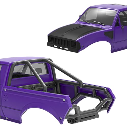 RC Pickup Body Shell with Bed Rack and Light kit & 2PCS Hanging Ball Nuts for 1/24 RC Crawler Axial SCX24 C10 Bronco Wrangler Base Camp 4Runner (Black & Purple) - color: Black & Purple