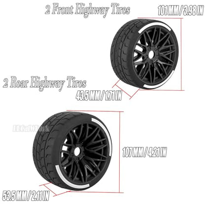 RC Wheels and Tires for 1/7 Felony 6S BLX,RC Highway Wheel Rubber Tires,4PCS RC Drift Car Highway Tires Road Soft Tires,Black - color: Black - (4pcs Highwaytires)