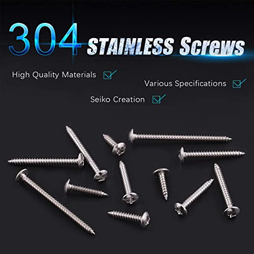 Swpeet 205Pcs #6 x 1/2" to 1-3/5" 304 Stainless Steel Phillips Truss Head Self Tapping Screws Phillips Cross Drive Wood Screws Sheet Metal Screws Assortment Kit for Sheet Metal, Wood, PVC Plastic - size: M3