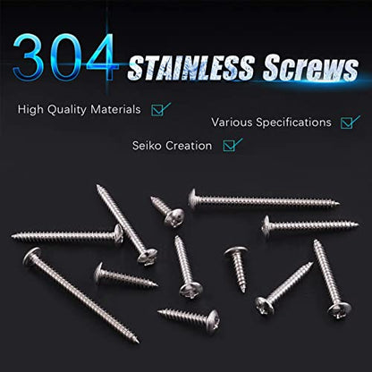 Swpeet 205Pcs #6 x 1/2" to 1-3/5" 304 Stainless Steel Phillips Truss Head Self Tapping Screws Phillips Cross Drive Wood Screws Sheet Metal Screws Assortment Kit for Sheet Metal, Wood, PVC Plastic - size: M3
