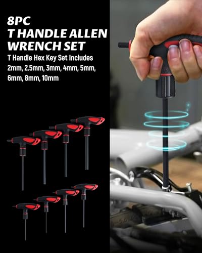 Lichamp T Handle Allen Wrench Set Metric, 8 Piece Heavy Duty Standard Long Tee Handle Allen Hex Key Set, 2-10mm - size: 2 - 10mm