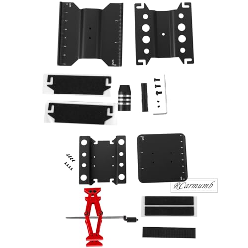 2-Pack RC Work Stand Bundle for 1/18 1/24 1/30 1/32 TRX4M K10 SCX24 FCX24 K5 AX24 SCX30 Ascent-32, 360° Rotating Display Stand & Height Adjustable Lift Table w/ 4 Pcs Jack Stands,Black w/Black - color: Black(1set)