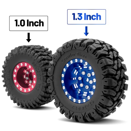 OGRC 1.3" Wheel and Tires 7mm Offset Beadlock Wheels for 1/24 1/18 RC Car | Aluminum, 7mm Hex, Soft and Sticky Tires, for TRX4M SCX24 RC Carwler Car, Blue - color: Blue