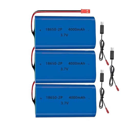 3Pack 3.7V 4000mAh Rechargeable 18650 Lithium Ion Battery Pack Li-ion Cell JST-2P Plug with USB Charger for Remote Control Cars DIY Replacement - color: With Charger Cable, size: 3Pack