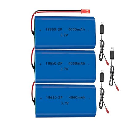 3Pack 3.7V 4000mAh Rechargeable 18650 Lithium Ion Battery Pack Li-ion Cell JST-2P Plug with USB Charger for Remote Control Cars DIY Replacement - color: With Charger Cable, size: 3Pack