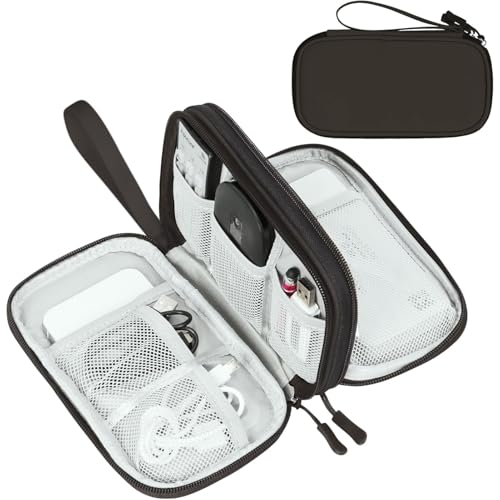 FYY Electronic Organizer, Travel Cable Organizer Bag Pouch Electronic Accessories Carry Case Portable Waterproof Double Layers Storage Bag for Cable, Charger, Phone, Earphone, Medium Size, Coffee - color: Coffee, size: Medium